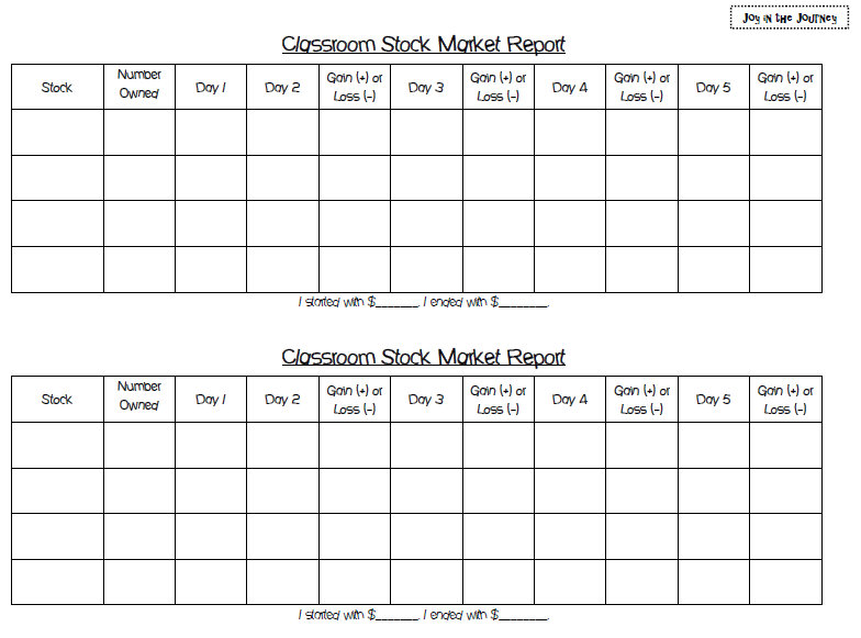 worksheets about stock market